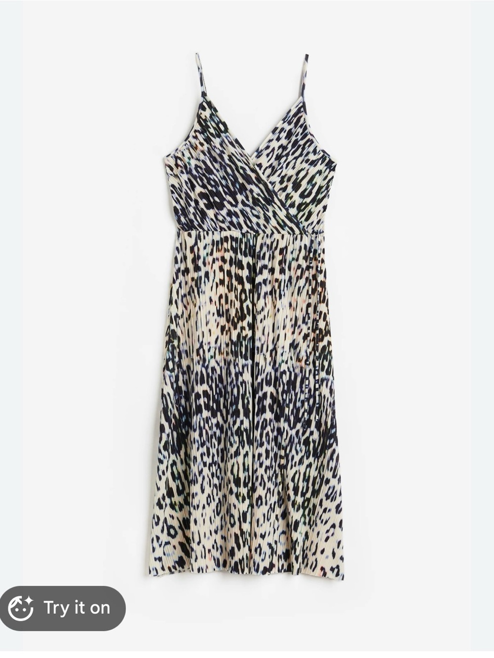 H&M Leopard-Print Spaghetti Strap Midi Dress in Neutral Tones